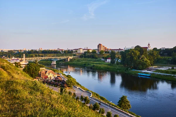 Grodno Belarus Juni 2019 Prettige Avond Zonsondergang Stad Uitzicht Het — Stockfoto