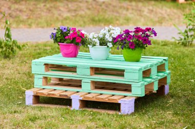 Summer dacha table made with your own hands. Decoration for the country. Summer season clipart