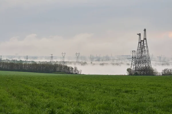 Utsikt Över Det Sydukrainska Kärnkraftverket Ukraina Kraftig Dimma Omgivningar Staden — Stockfoto