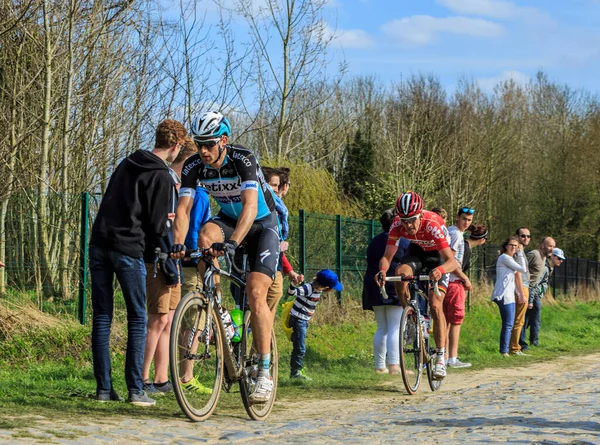 Carrefour Arbre Frankrike April 2015 Belgiska Cyklisterna Nikolas Maes Från — Stockfoto