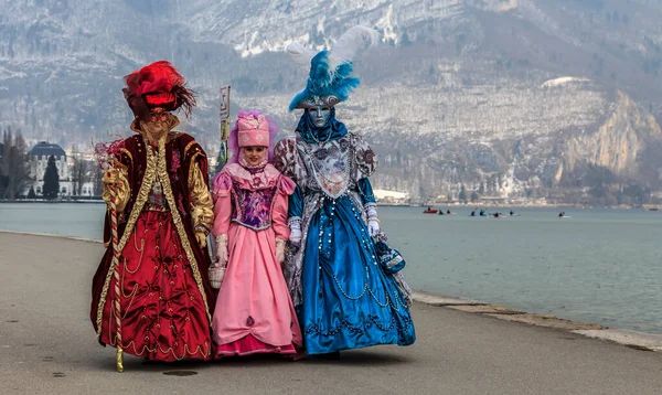 Annecy France February 2013 Group Three People Disguised Beautiful Costumes — Photo