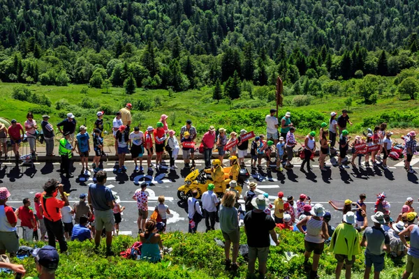 Pas Peyrol France July 2016 Traditional Yellow Bike Moving Road — Stock Photo, Image