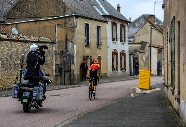 法国蒙纳维尔 2023年3月5日 丹麦Uno X亲自行车队骑单车者Jonas Gregaard在巴黎 尼斯2023年期间的后像 — 图库照片