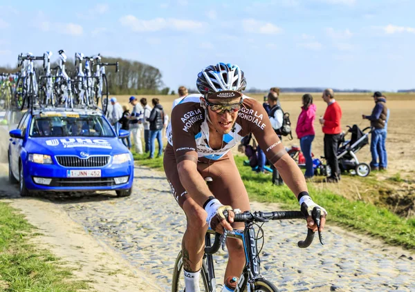 Carrefour Arbre France April 2015 French Cyclist Damien Gaudin Ag2R — Stock Photo, Image