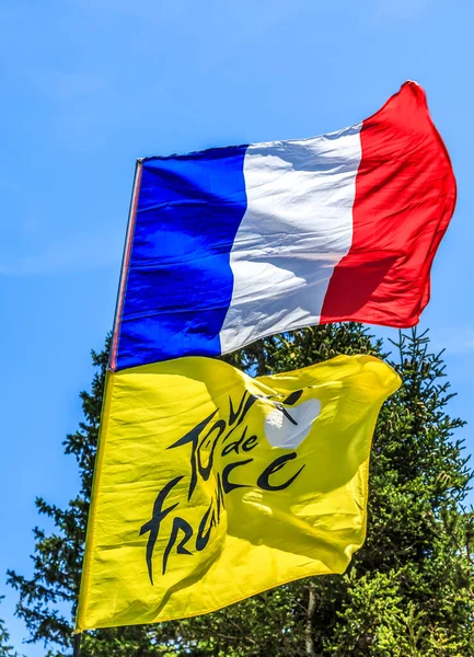 Cote Fage France July 2022 Two Flags Fluttering Camping Cars — Stock Photo, Image