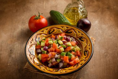 traditional moroccan salad with onions tomatoes and cucumber