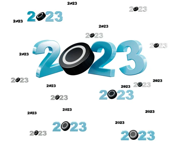 Veel Ijshockey 2023 Ontwerpen Met Veel Pucks Een Witte Achtergrond — Stockfoto
