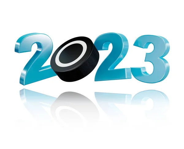 Ice Hockey Puck 2023 Design White Background — Stock Photo, Image