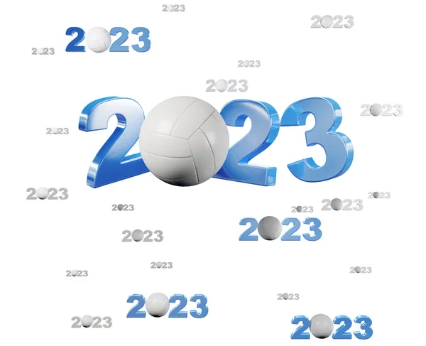 Muchos Diseños Voleibol 2023 Con Muchas Bolas Sobre Fondo Blanco —  Fotos de Stock