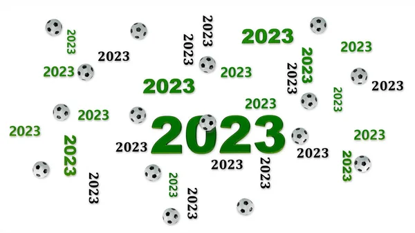 Πάνω Άποψη Των Αρκετές Ποδόσφαιρο 2023 Σχέδια Μερικές Μπάλες Λευκό — Φωτογραφία Αρχείου