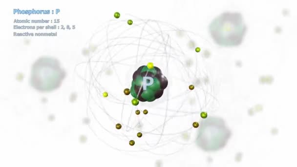 Атом Фосфору Електронами Нескінченному Обертанні Орбіти Білому Атомами Фоні — стокове відео