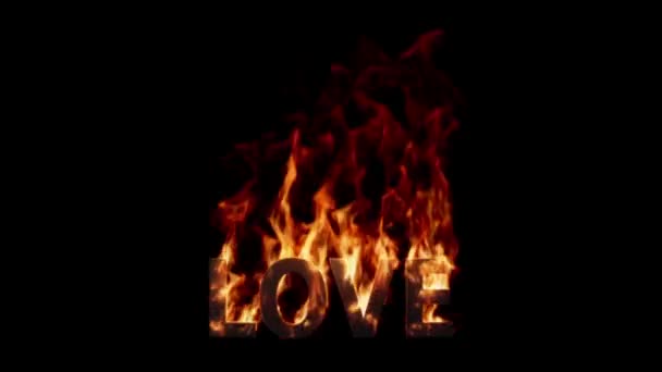Love Word Endless Realist Fire Black Background — Vídeo de Stock