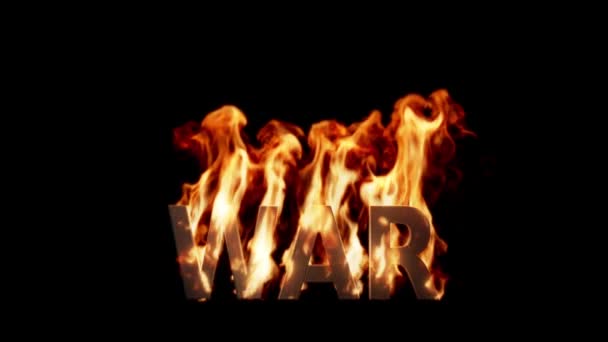 Háborús Szó Érkezés Realist Fire Egy Fekete Háttér — Stock videók