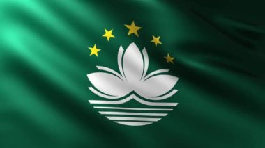Büyük Macau bayrağı tam ekran arkaplan dalgalanması dalga desenleri ile rüzgarda