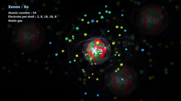 Атом Ксенону Електронами Нескінченному Обертанні Орбіти Атомами Фоні — стокове відео