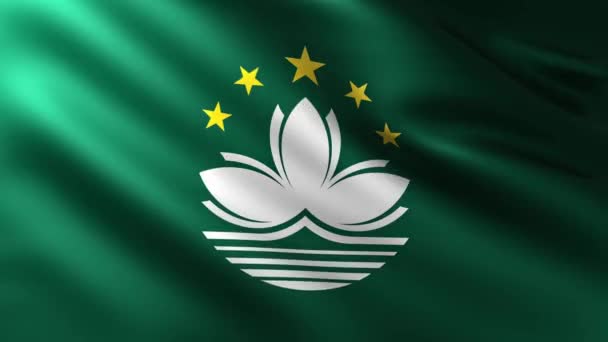 Grote Vlag Van Macau Fullscreen Achtergrond Fladderen Wind Met Golfpatronen — Stockvideo