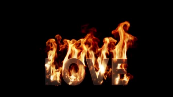 Love Word Arrival Ρεαλιστική Φωτιά Μαύρο Φόντο — Αρχείο Βίντεο