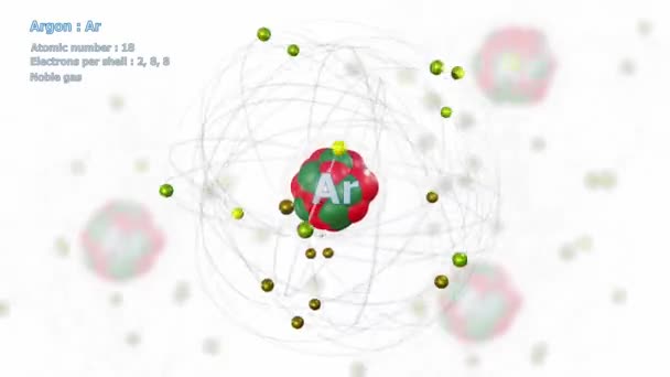 Атом Аргону Електронами Нескінченному Орбітальному Обертанні Білому Атомами Задньому Плані — стокове відео