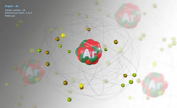 Atom Argonu Detailním Jádrem Elektrony Bílém Atomy Pozadí — Stock fotografie