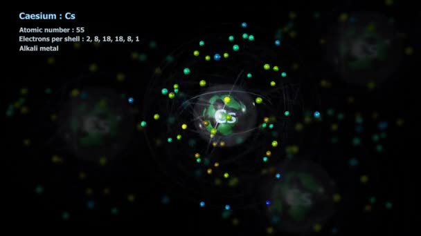 Atom Caesia Elektrony Nekonečné Orbitální Rotaci Atomy Pozadí — Stock video