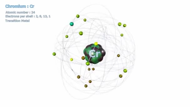 Átomo Cromo Com Elétrons Rotação Orbital Infinita Com Fundo Branco — Vídeo de Stock