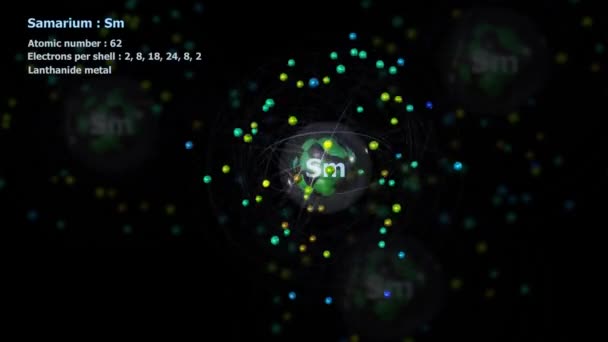 Átomo Samario Con Electrones Rotación Orbital Infinita Con Otros Átomos — Vídeo de stock