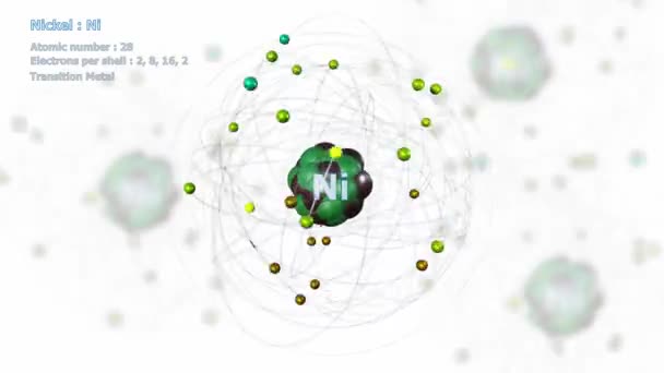 Atome Nickel Avec Électrons Rotation Orbitale Infinie Sur Blanc Avec — Video