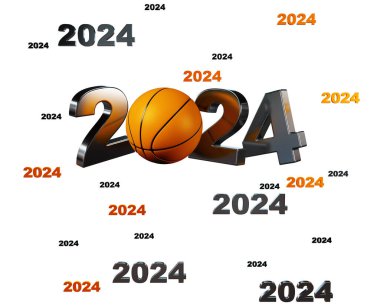 Birçok Basketbol 2024 Beyaz Arkaplan Tasarımı