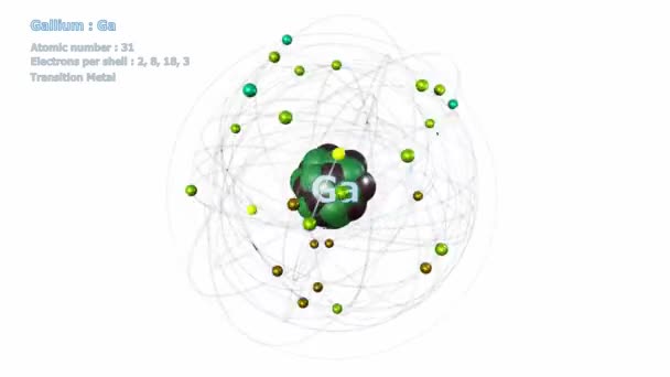 Атом Галлия Электроном Бесконечной Орбитальной Вращения Белым Фоном — стоковое видео