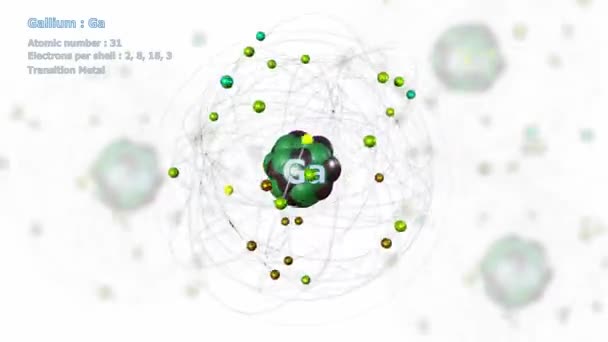 Atomo Gallium Con Elettroni Rotazione Orbitale Infinita Bianco Con Atomi — Video Stock