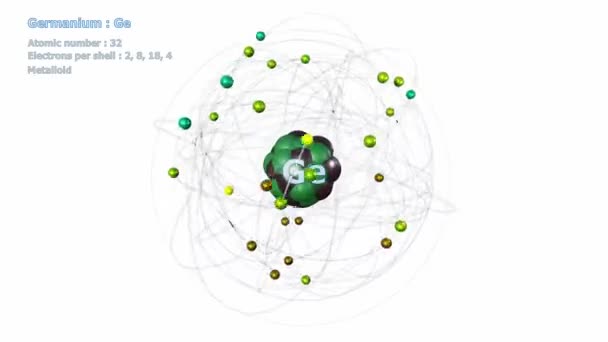Átomo Germânio Com Elétrons Rotação Orbital Infinita Sobre Fundo Branco — Vídeo de Stock