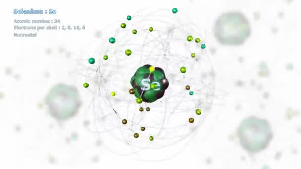 Атом Селенію Електронами Нескінченному Обертанні Орбіти Білому Атомами Фоні — стокове відео