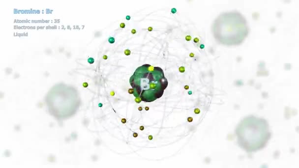Atom Bromu Elektrony Nekonečné Orbitální Rotace Bílém Atomy Pozadí — Stock video