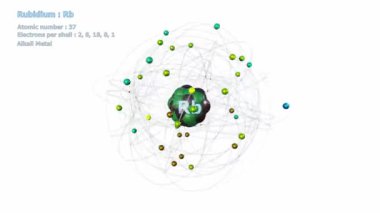 Rubidyum Atomu, beyaz arkaplan üzerinde sonsuz yörüngede 37 Elektron ile
