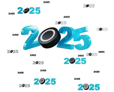 Many Ice Hockey 2025 Designs with many Pucks on a White Background clipart