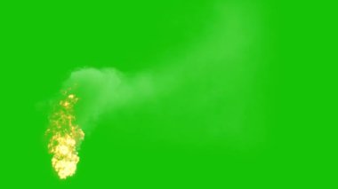 Hızlı Alevler ve Duman gibi izole edilmiş Ateş düzenli olarak yanıyor. Üniformalı yeşil arka planda güçlü bir rüzgar esiyor.