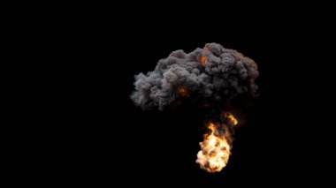 Yüksek alevler ve yoğun dumanla izole edilmiş yangın başlatılıyor. Arkaplanda güçlü bir rüzgâr esiyor.