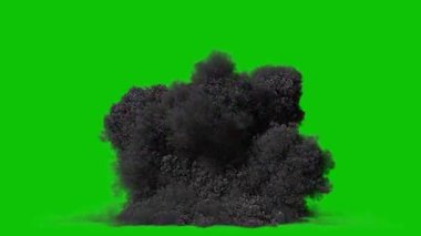 Yoğun dumanlı Savaş Topçuları gibi Büyük Patlama 'nın ön görüntüsü ve üniformalı yeşil arka planda rüzgarın hızla dağılması.