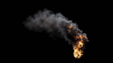 Büyük alevler ve yoğun dumanla izole edilmiş Ateş düzenli olarak yanar güçlü bir yanla Siyah zemin üzerinde rüzgar