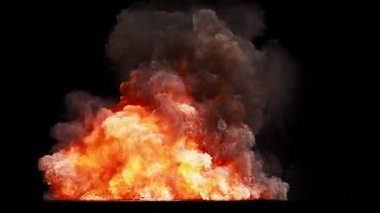 Değişen Turuncu Büyük Alevler ve Yoğun Gri Duman Plume ve Siyah Arkaplanda Hızla Dağılan Büyük Alevler