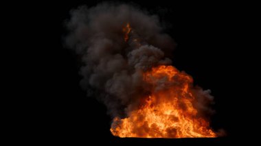 Büyük ve Yoğun Ateş, siyah dumanla yükselen parlak turuncu alevler Kara Arkaplan 'da önemli bir yangın olayı olarak görülüyor.