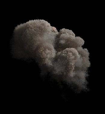 İzole edilmiş Büyük yoğun duman ya da toz bulutu dalgalanma gibi görünüyor ve siyah bir arkaplanda kabarık bir görünümü var
