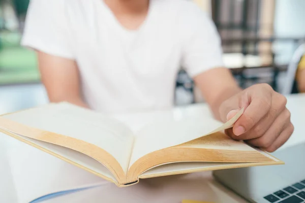 Young Asian Man Reading Books Preparing Exams Home Concentrating Studying — Stock Photo, Image