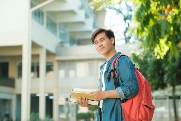 Young Smart Male Collage Student Casual Clothings Backpack Smiling Standing — Stock Photo, Image