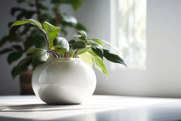 stock image A room have plant in a pot near a windowsill inside a house. The peperomia with the beautiful green leaves of buds is make room fresh.