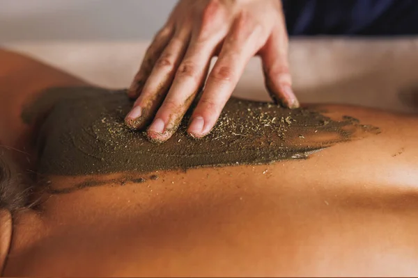 Close Shot Woman Getting Massage Seaweed Mud Spa — Stock Photo, Image