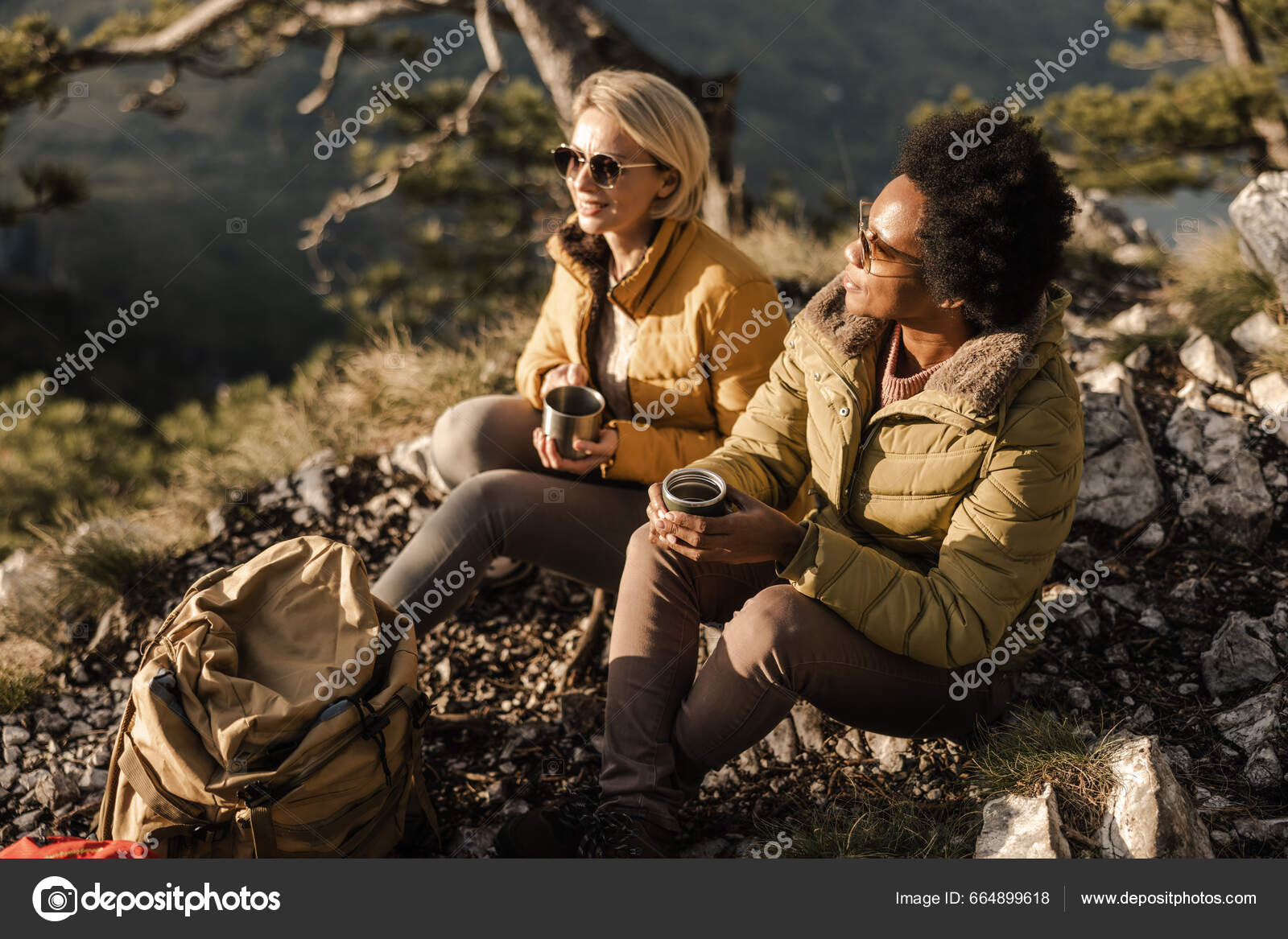 Foto De Stock Mujer Haciendo Una Pausa En La Montaña Senderismo, Libre De  Derechos