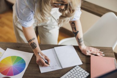 Tanımlanamayan bir girişimcinin evinin rahatlığı içinde çalışırken not alması..