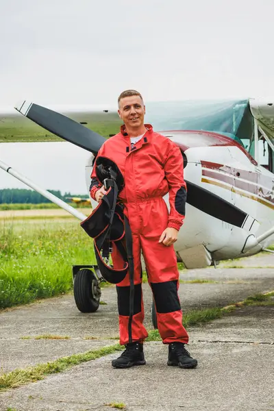 Préparation Parachutiste Pour Premier Saut Parachute Tandem — Photo