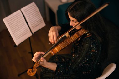 Genç yaşta, bu genç kemancı keman çalmayı seviyor.